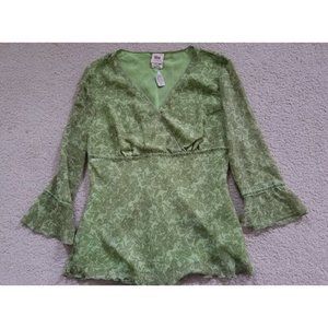 SOLD - Green Floral 3/4 Sleeve Peasant Top